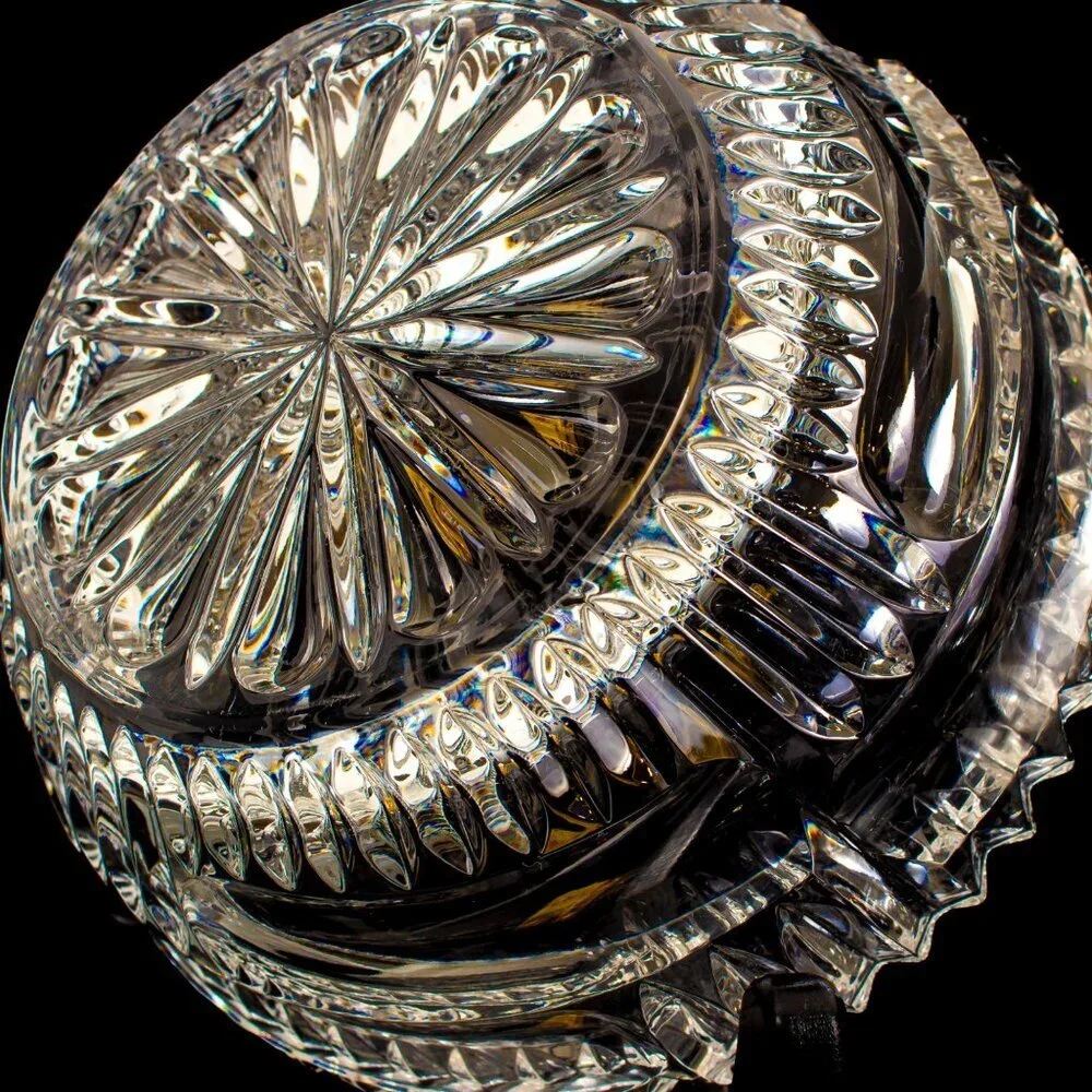 Vintage Bohemian Crystal Lidded Box Hand-Cut Design Clear Decorative Glass